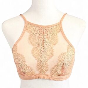 Victoria’s Secret Peach Lace High Neck Bralette Size Small – Sheer Mesh